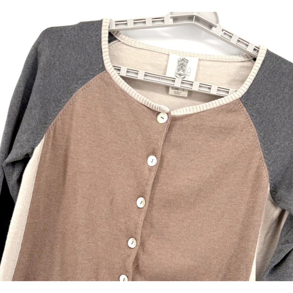 Anthropologie Lilis Closet Women Large Top Brown Color Block Knit Sweater